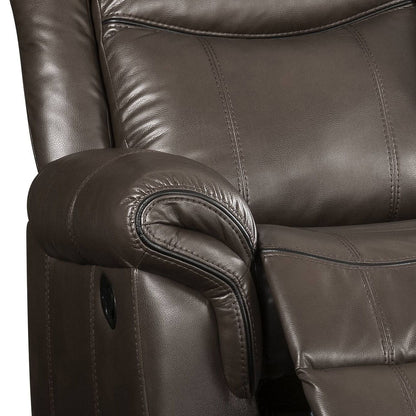 Lydia - Leather Aire Motion Loveseat With USB Console - Brown