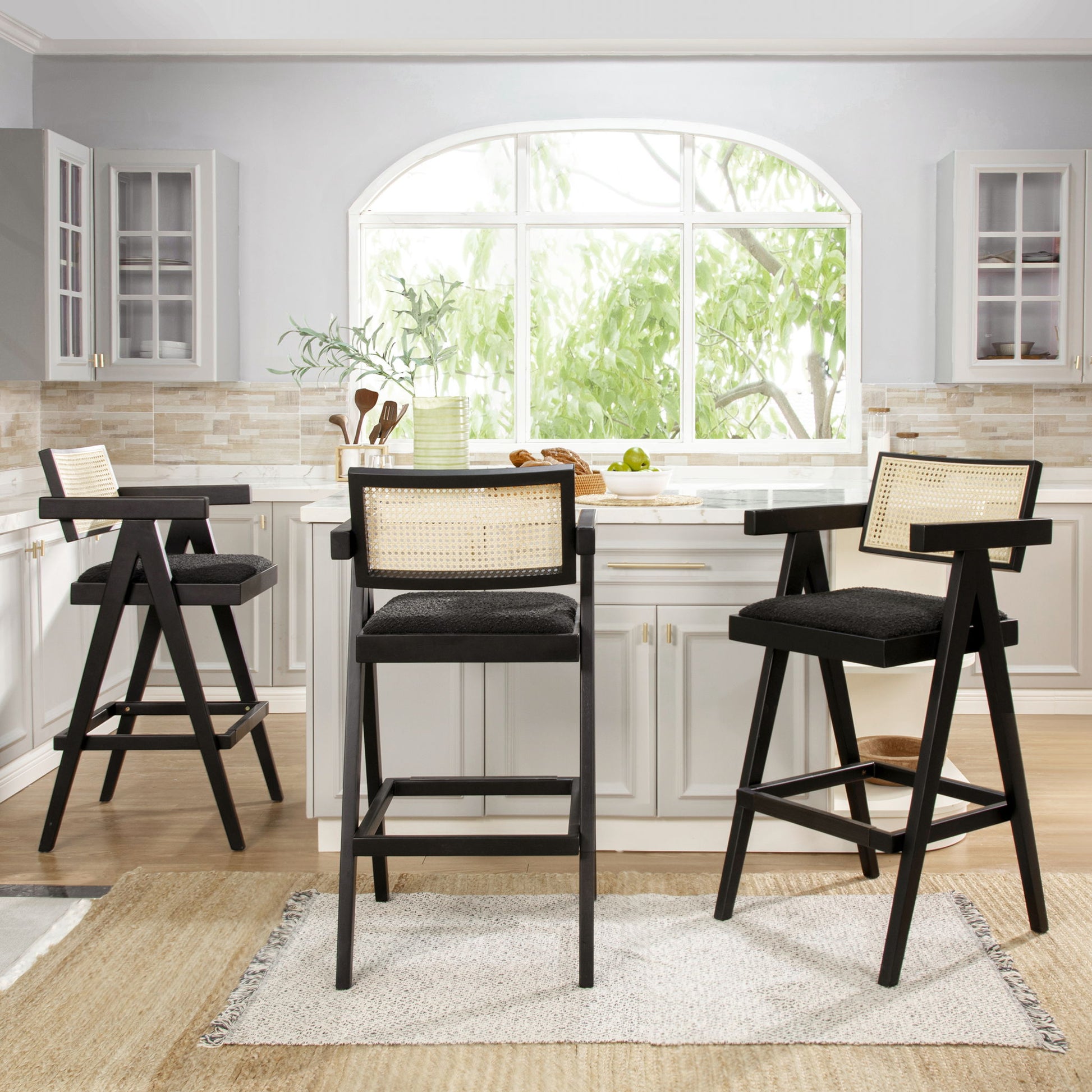 Milan - Modern Webbing Back Stool With Arms (Set of 3) Jennifer Taylor Home