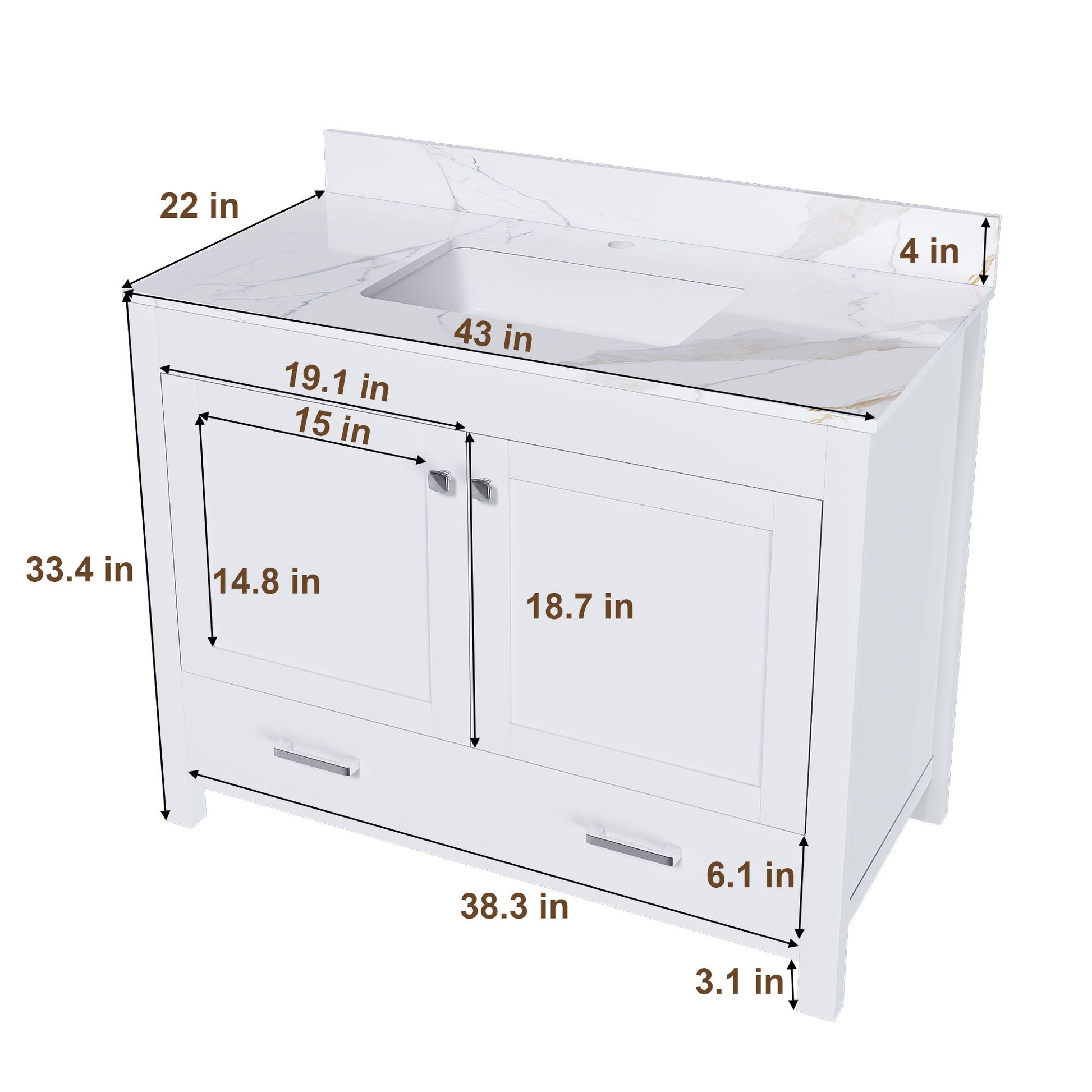 43" Bathroom Vanity, Multi Functional Cabinet With Doors And Drawer - White Home Essentials