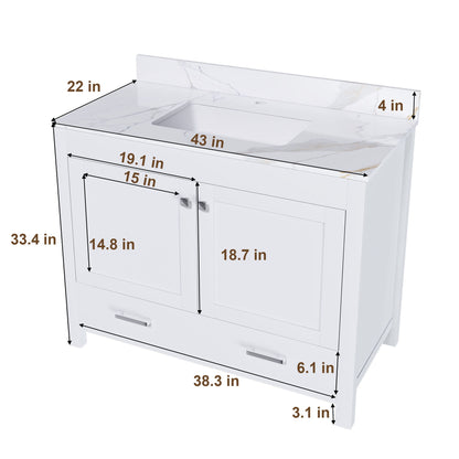 43" Bathroom Vanity, Multi Functional Cabinet With Doors And Drawer - White Home Essentials