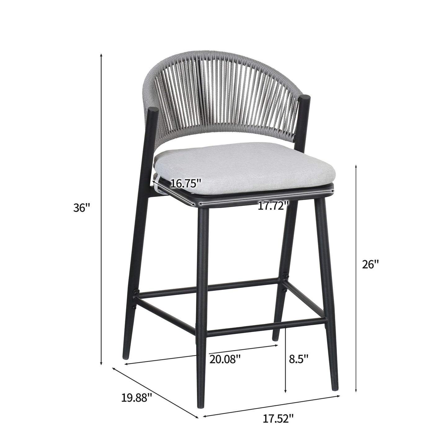 Outdoor 26" Counter Height Metal Frame Counter Stools With Scallop Shaped Backrest & Water Resistant Cushions Noble House
