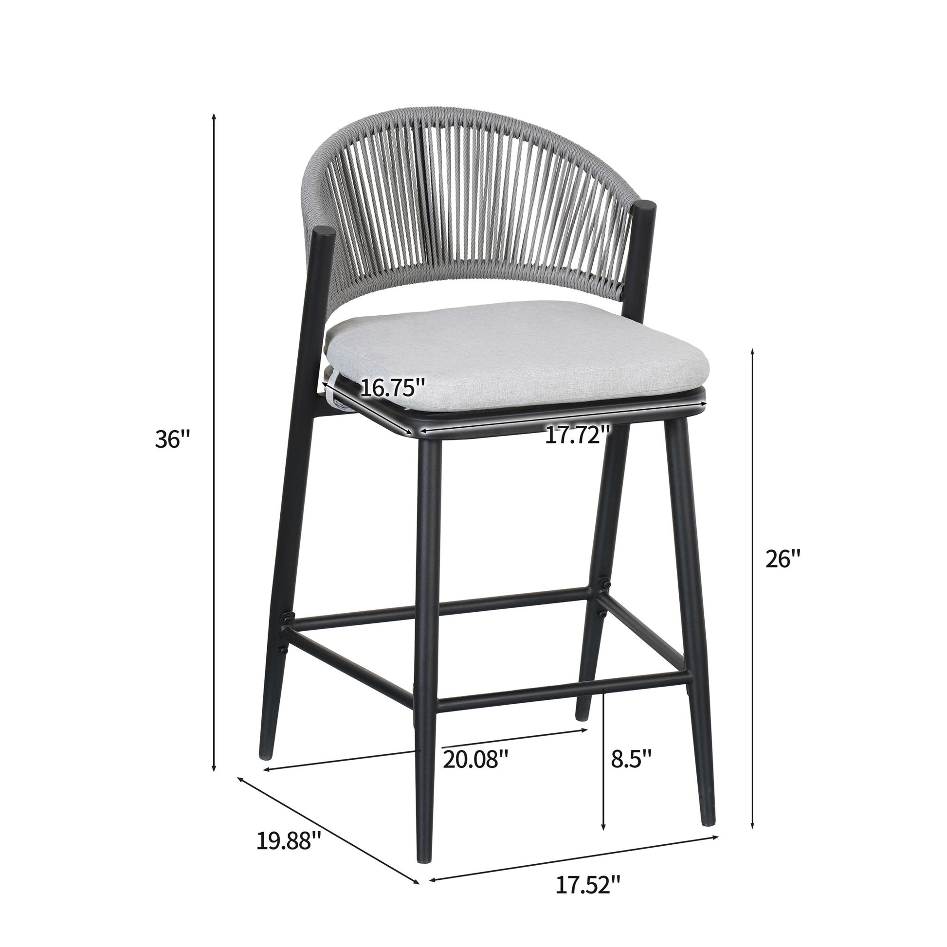 Outdoor 26" Counter Height Metal Frame Counter Stools With Scallop Shaped Backrest & Water Resistant Cushions Noble House