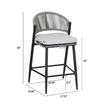 Outdoor 26" Counter Height Metal Frame Counter Stools With Scallop Shaped Backrest & Water Resistant Cushions Noble House