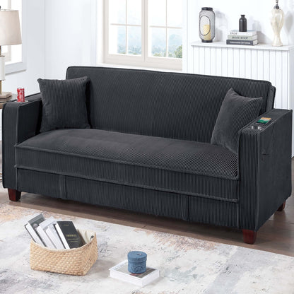 Modern Convertible Sofa With Hidden Storage USB Port, Cup Holder Home Essentials