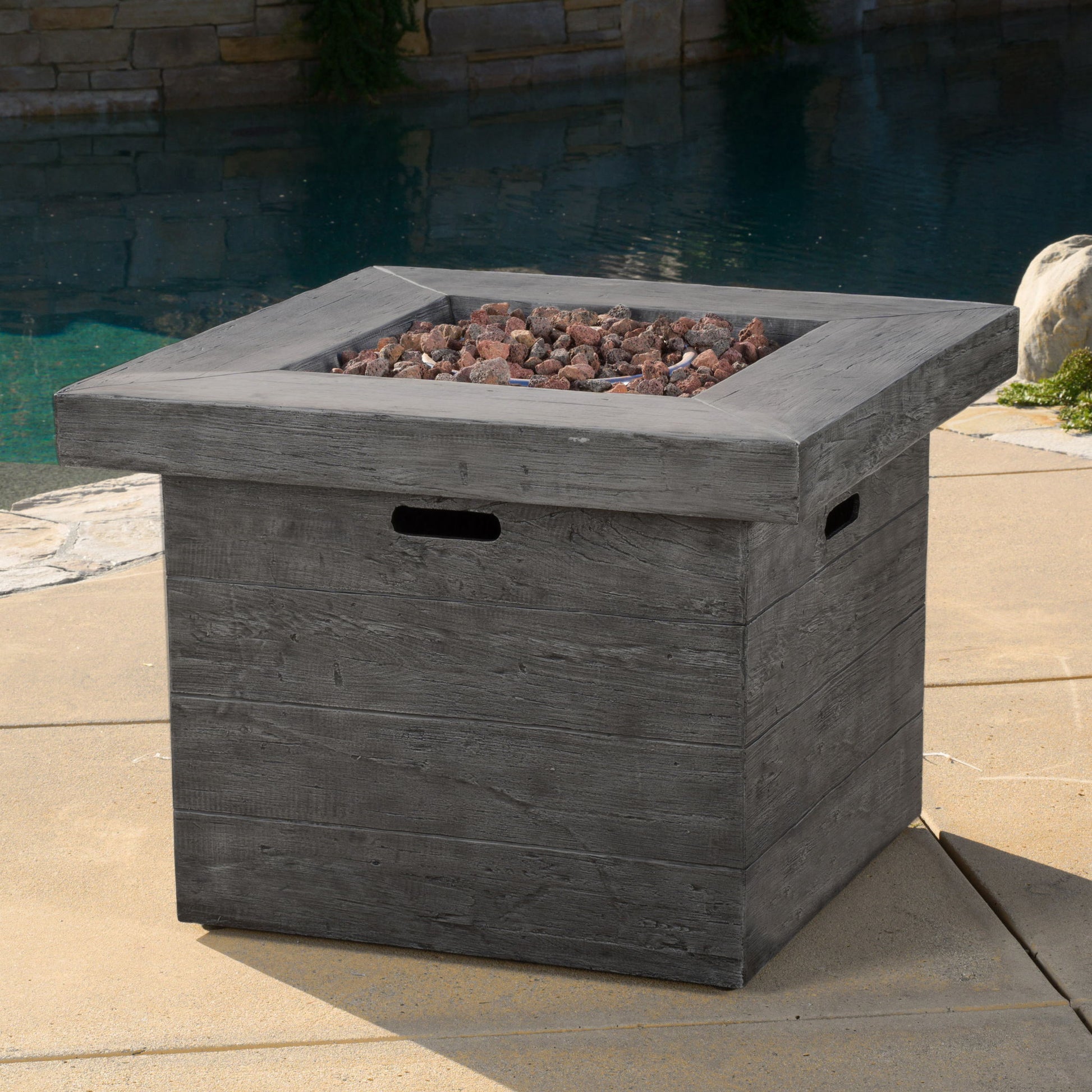 Anchorage - Wood Square Fire Pit 40, 000 Btu - Gray Noble House
