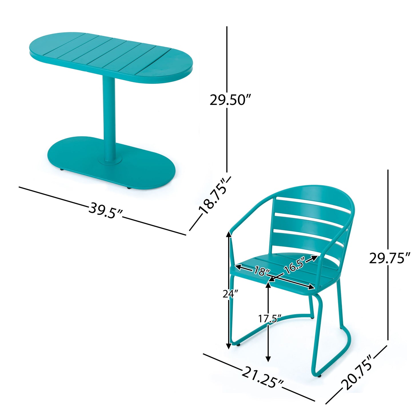 3 Piece Elegant Outdoor Bistro Set With 2 Chairs And Oval Table Noble House