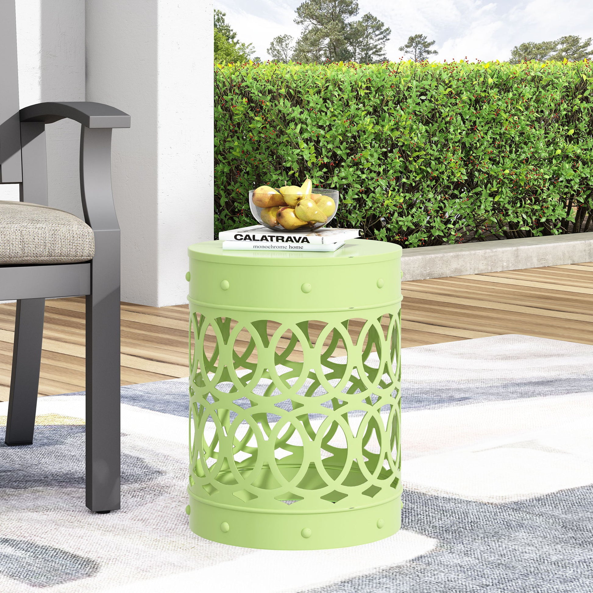 Outdoor Metal Large End Table, Modern Design Noble House