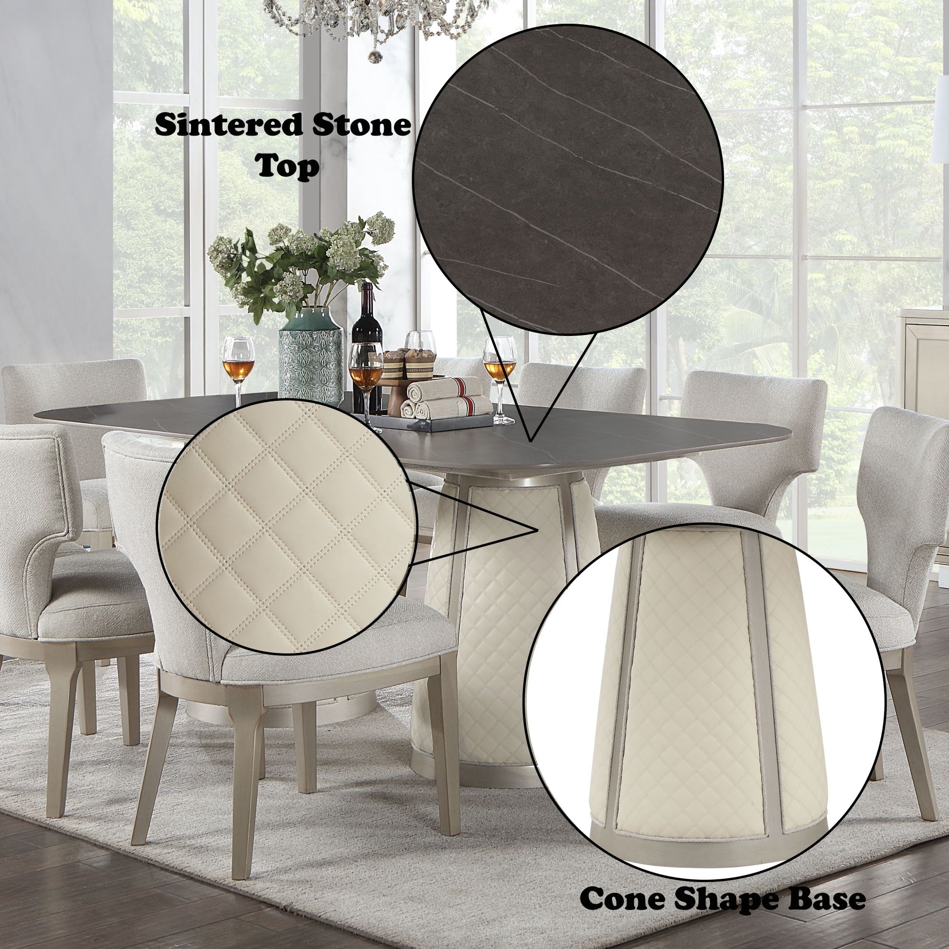 Kasa - Sintered Stone Top Dining Table - Stone Gray / Champagne Acme