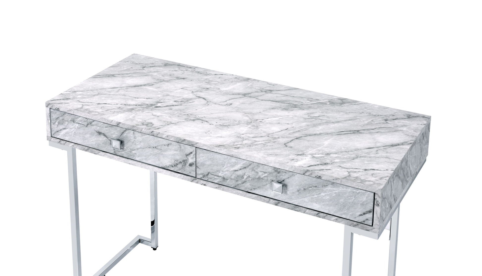 Tigress - Printed Faux Marble Top Writing Desk - White Acme