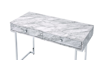 Tigress - Printed Faux Marble Top Writing Desk - White Acme