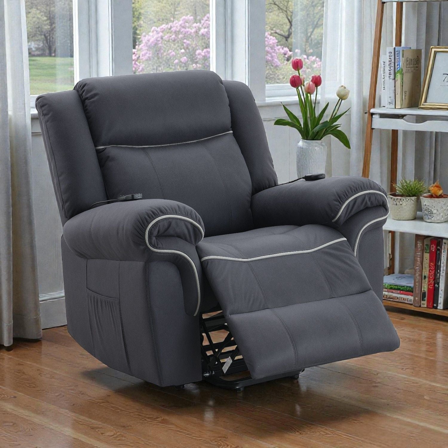 Domana - Polished Microfiber Power Nirion Recliner With Lift Heating Massage Chair - Dark Blue Acme