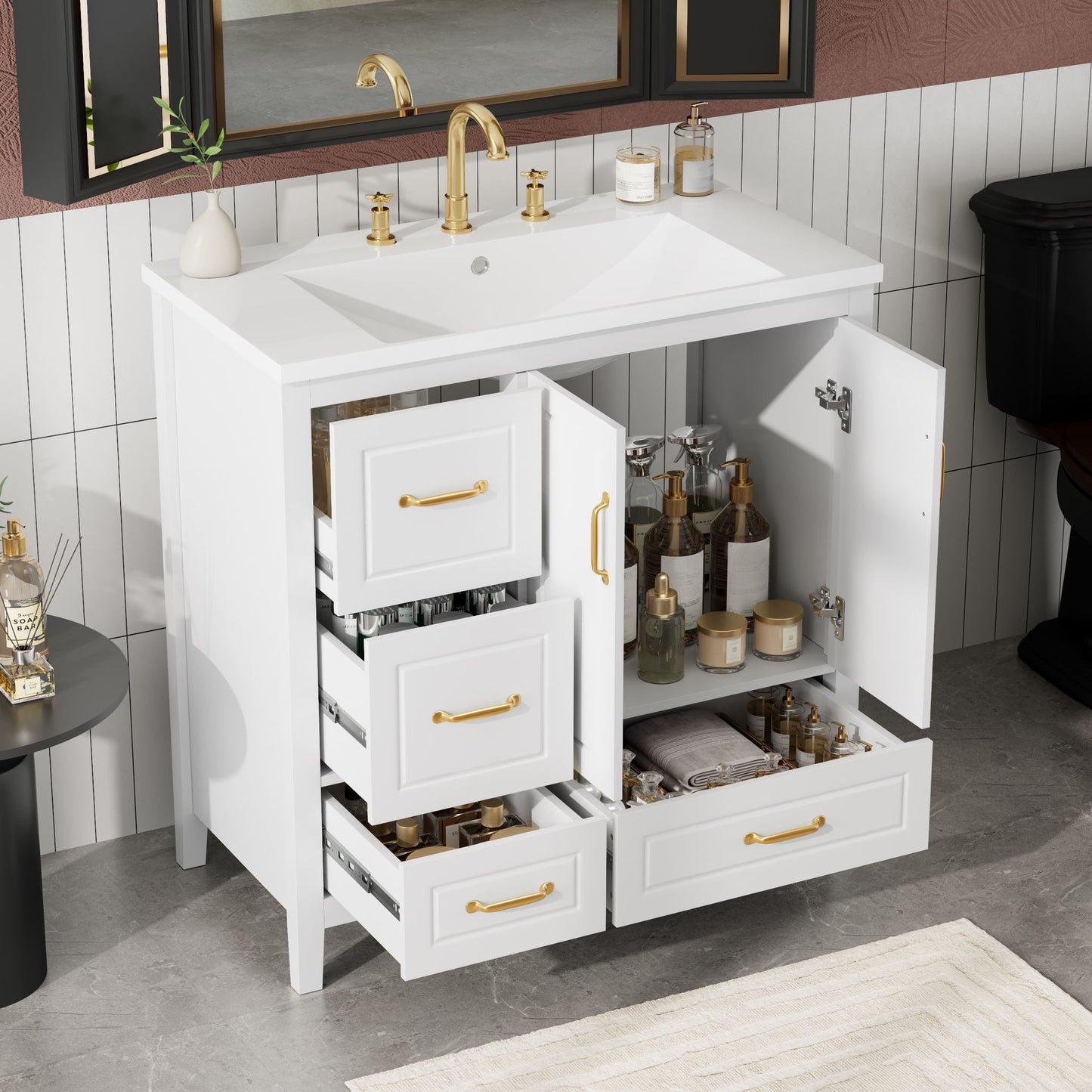Bathroom Vanity With Sink, Soft Closing Doors & Drawers, Metal Handles Noble House