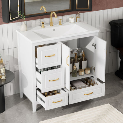 Bathroom Vanity With Sink, Soft Closing Doors & Drawers, Metal Handles Noble House