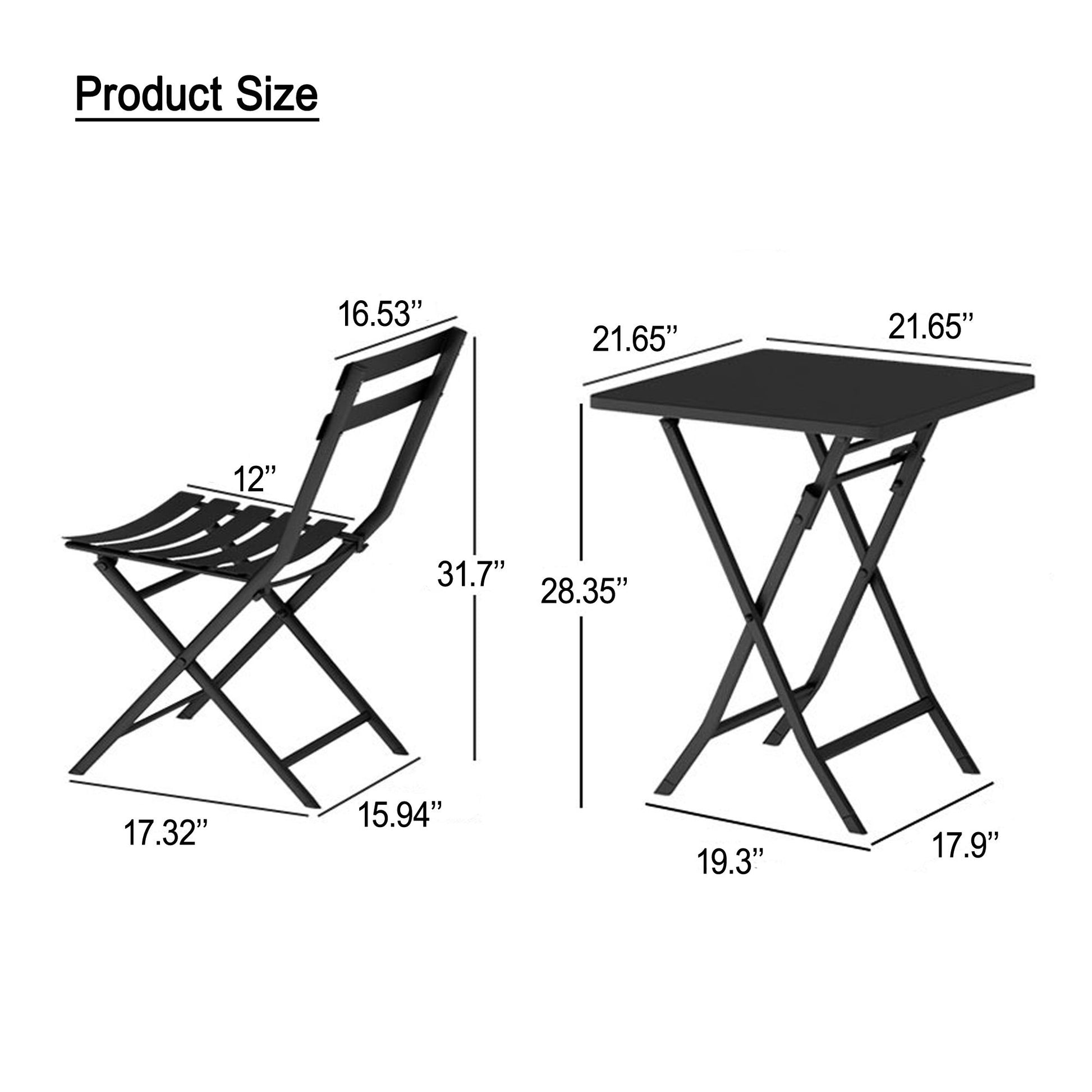 3 Piece Patio Bistro Set Of Foldable Square Table And Chairs Home Essentials