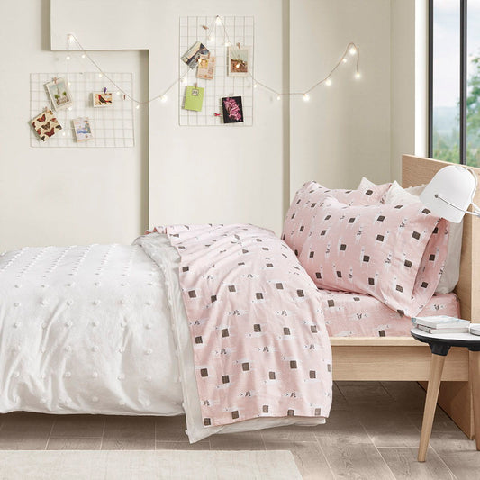 Twin Long Cozy Soft Novelty Print Sheet Set - Pink Llamas