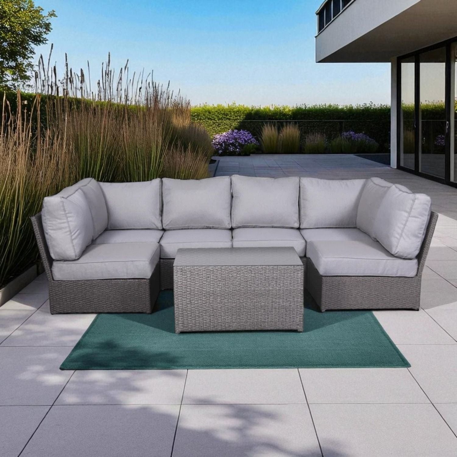 Comfortable Modern Patio Rattan Sectional Set With Cushions LSI Patio Furniture