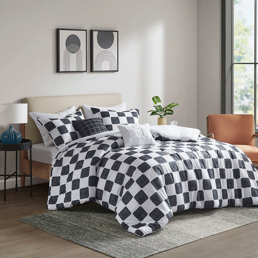 Miley - Checkered Comforter Set - Black/White