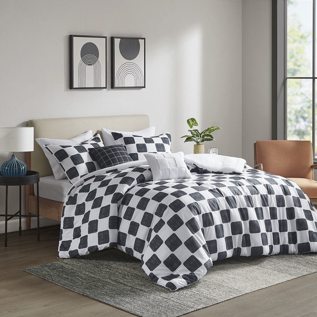 Miley - Checkered Comforter Set - Black/White Intelligent Design