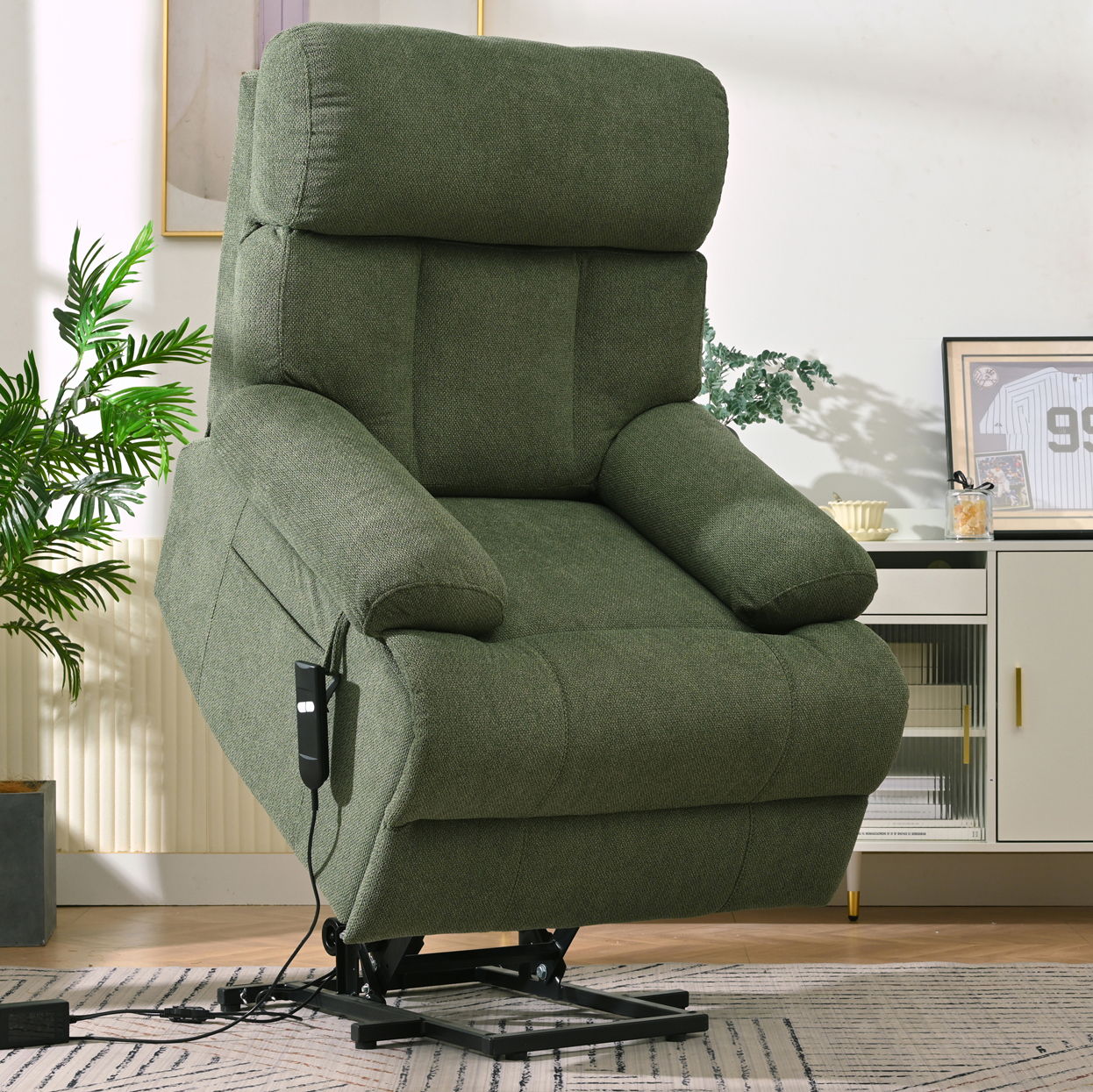 Oversized Power Lift Recliner Chai With Remote Control, Side Pocket, Spacious Seat Home Essentials