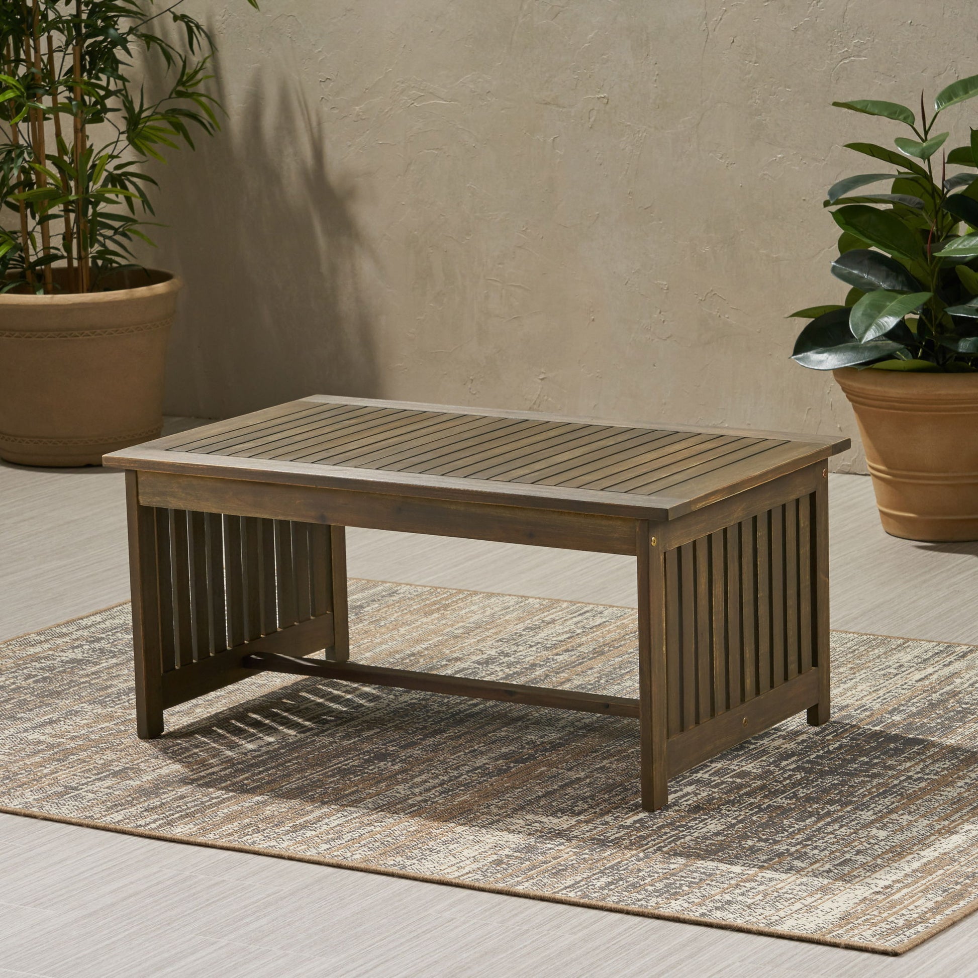 Acacia Wood Rectangular Patio Coffee Table For Outside Noble House