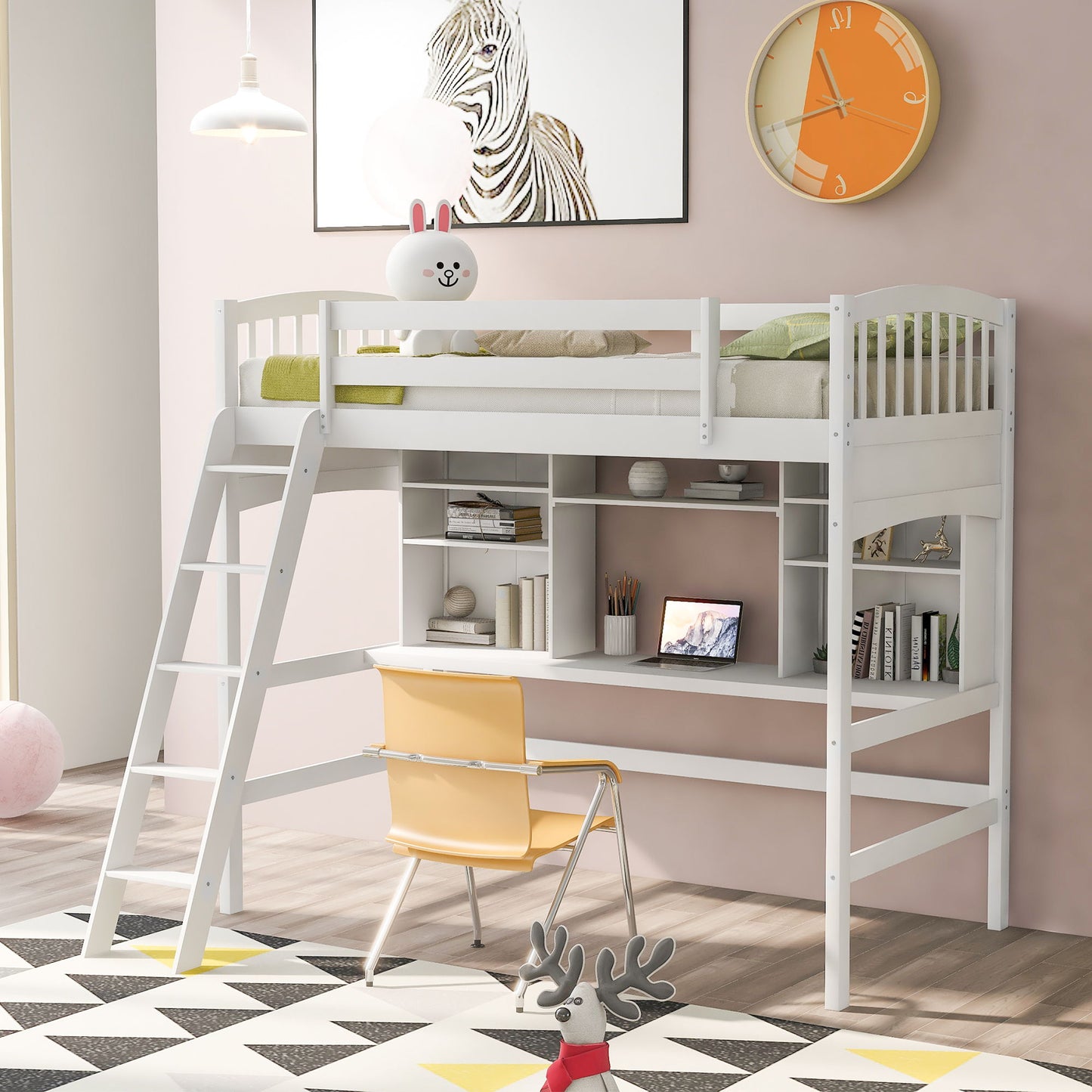 Loft Bed With Storage Shelves, Desk And Ladder DreamHaus