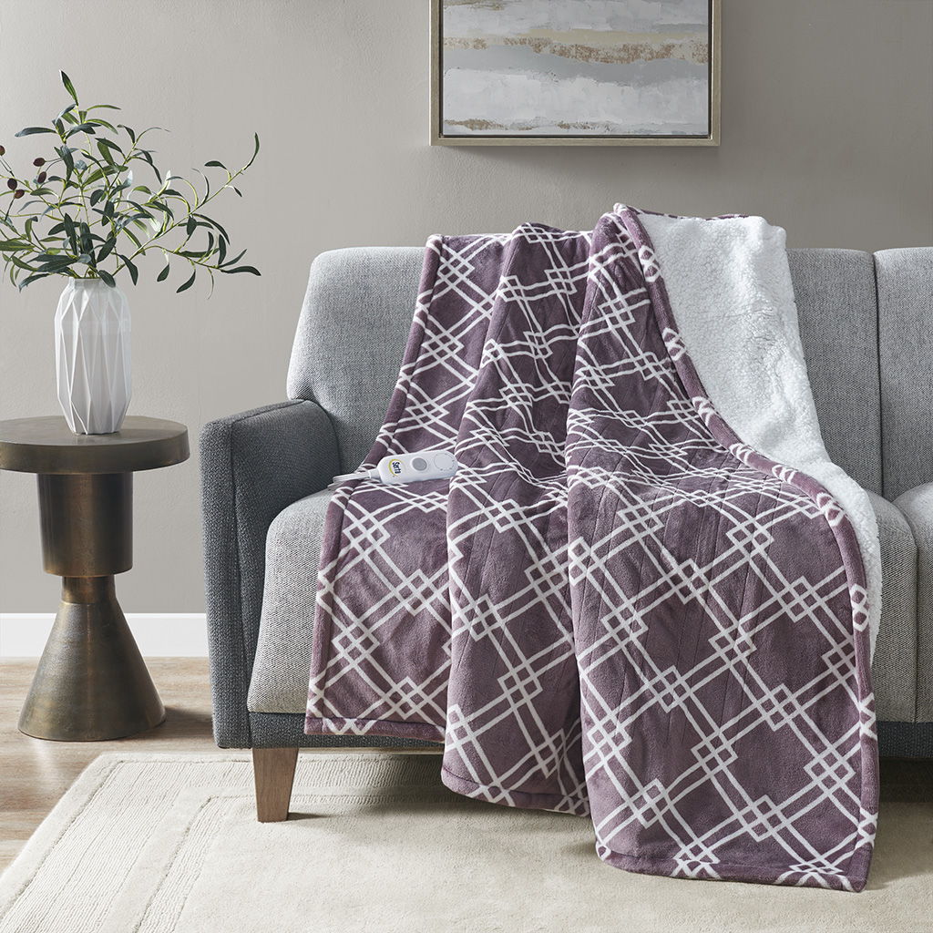 Printed Heated Throw - Plum