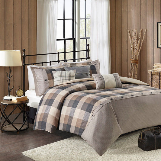 Ridge - 6 Piece Herringbone Duvet Cover Set - Neutral Madison Park
