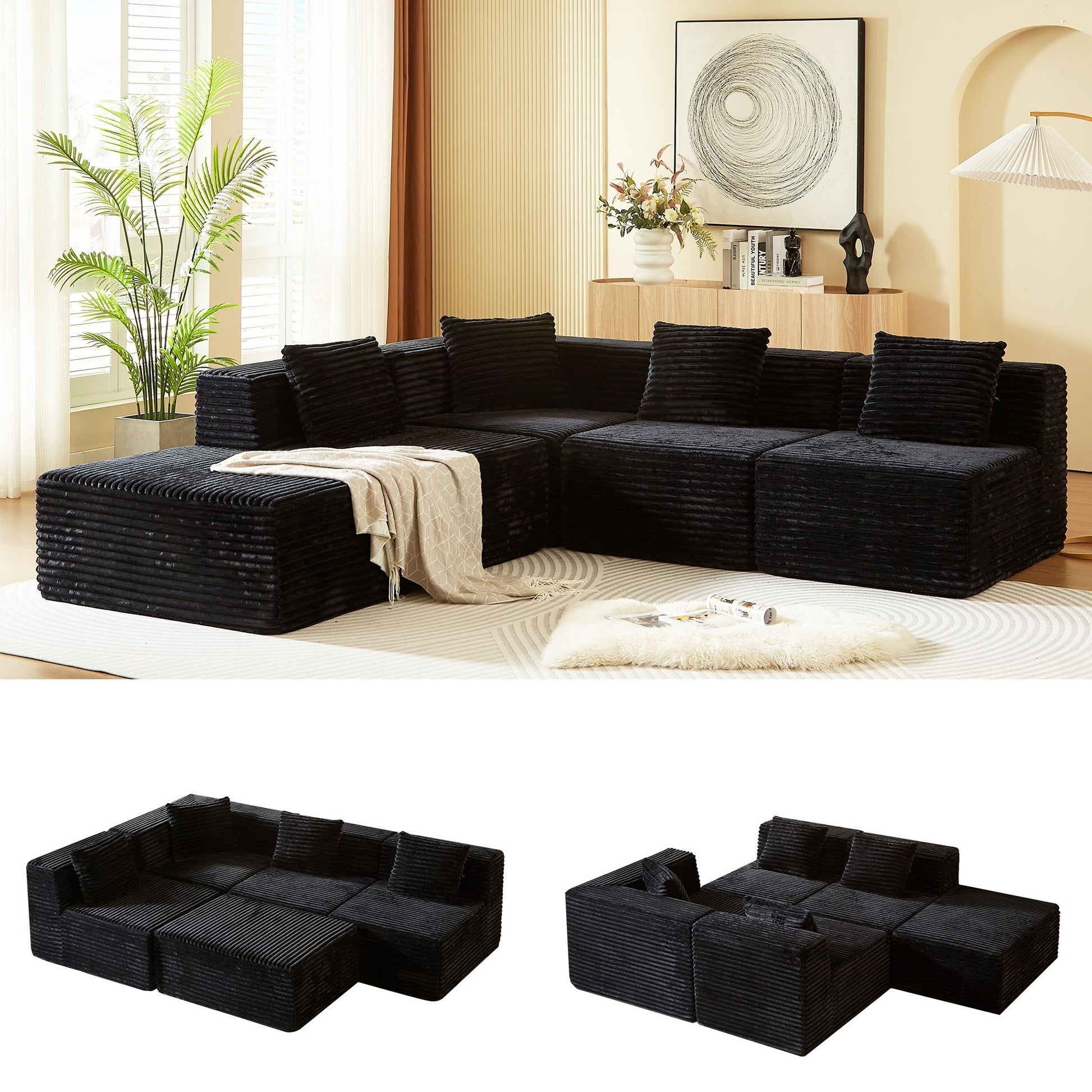 Modular Sectional Couches For Living Room With Deep Seat, L Shape Cloud Sofa Couch, High Density Memory Foam, Boneless Upholstered Couchesy - Black Home Essentials