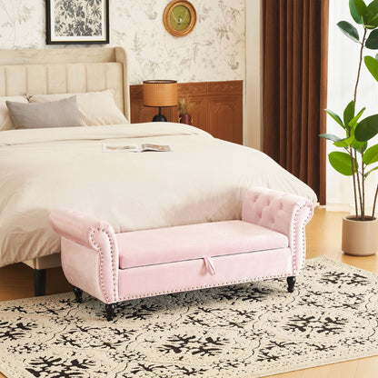 Luxurious Velvet Multifunctional Storage Ottoman Bench With Pillow Noble House