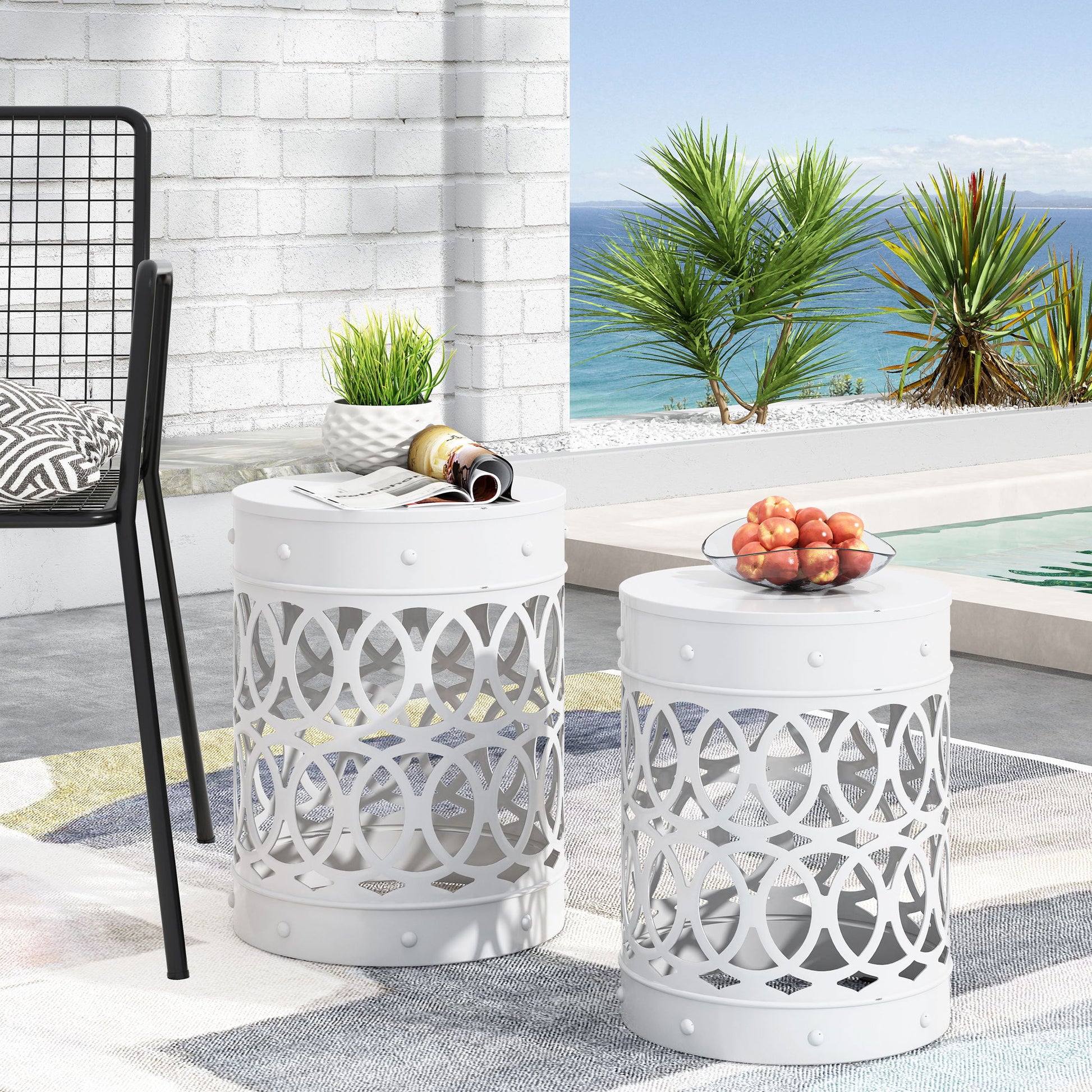 Outdoor Metal S/2 End Table Noble House