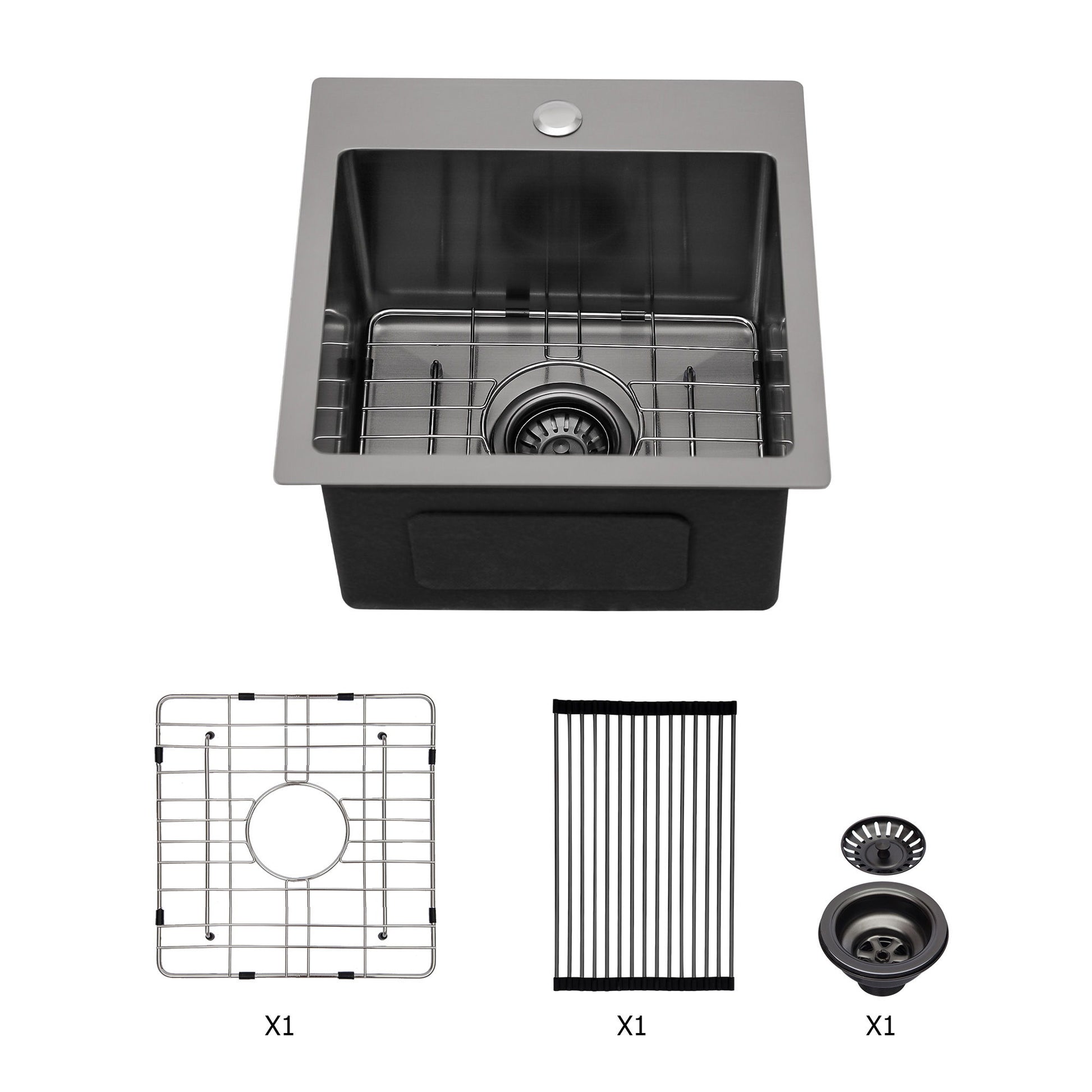 Topmount 16G Stainless Steel Kitchen Sink Deep Single Bowl - Gunmetal Black Daily Nest