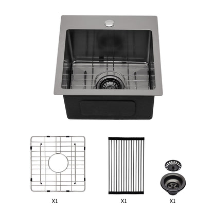 Topmount 16G Stainless Steel Kitchen Sink Deep Single Bowl - Gunmetal Black Daily Nest