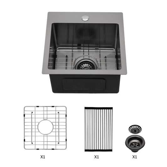 Topmount 16G Stainless Steel Kitchen Sink Deep Single Bowl - Gunmetal Black Daily Nest