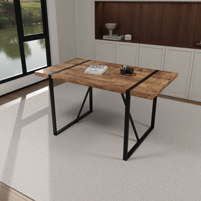Modern Rural Industrial Dining Table, 55" Rectangular Wood With Metal Legs, Seats 4 - 6 - Wood Home Essentials