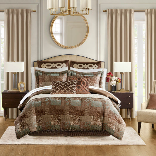 Galleria - 4 Piece Queen Brown Comforter Set - Brown