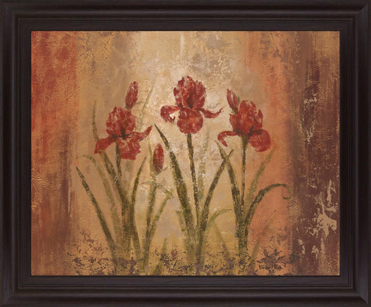 Rustic Crimson Irises - 28" x 34" Framed Wall Art Classy Art