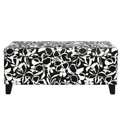 Luxury Storage Ottoman With Floral Patterned Fabric, Soft-Close Hinges, Multi Functional Noble House
