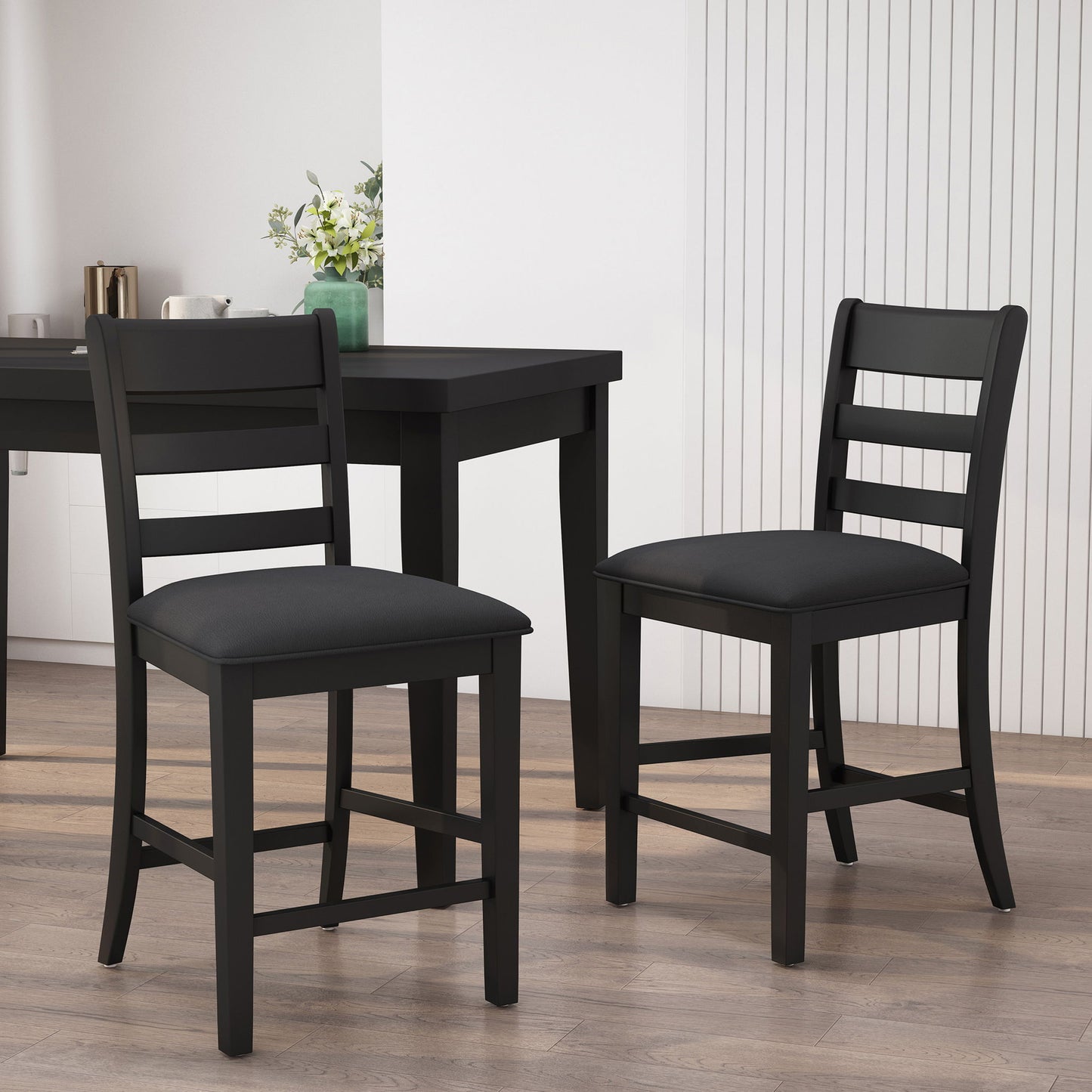 Farmhouse Upholstered Wood Counter Stools Noble House
