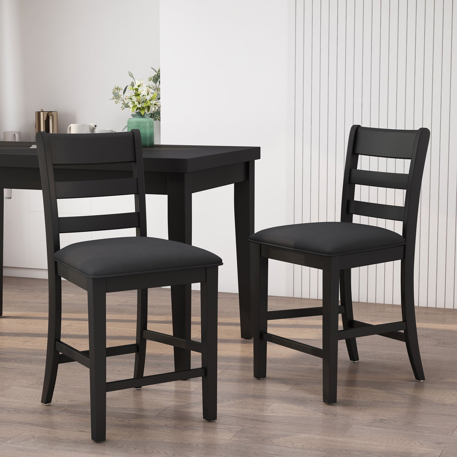 Farmhouse Upholstered Wood Counter Stools Noble House