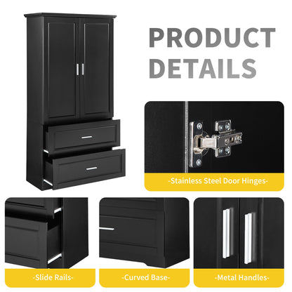 Tall Bathroom Storage Cabinet, Cabinet With 2 Doors And Drawers, Adjustable Shelf Hearth and Haven