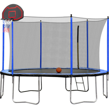 15Ft Trampoline With Basketball Hoop Inflator And Ladder (Inner Safety Enclosure)