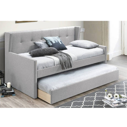 Daybed With Slat Trundle, Button Tufted - Light Gray Home Essentials