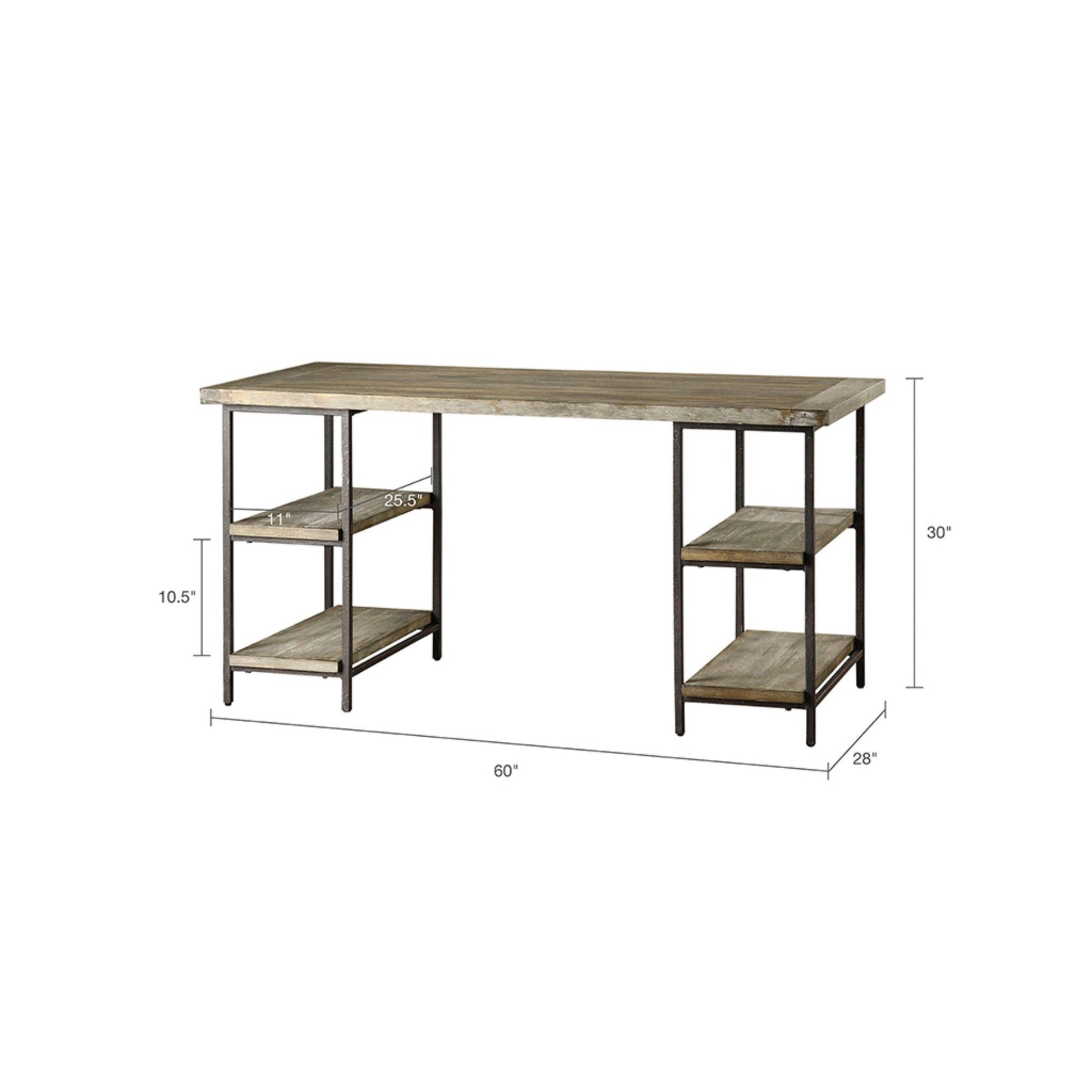 Industrial Style Metal Frame Accent Desk With Side Shelving - Gray JLA