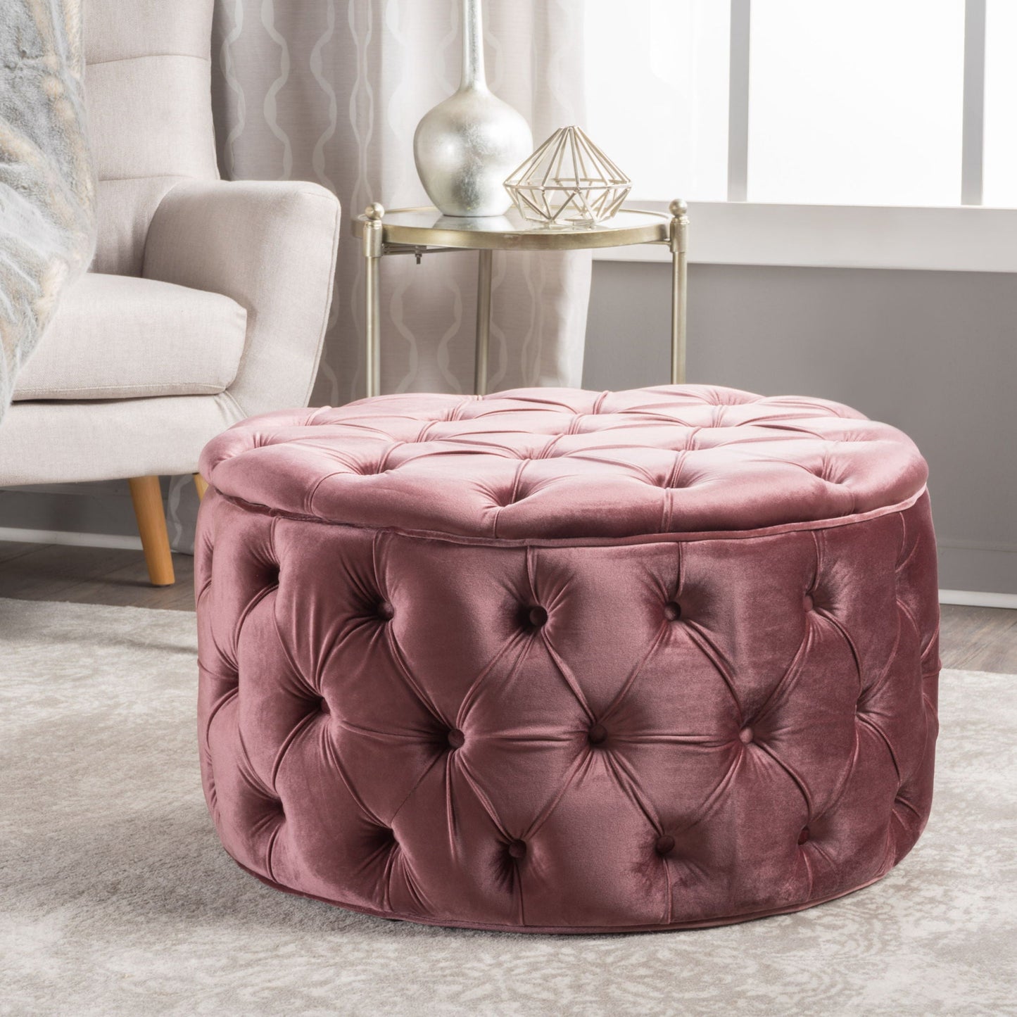 Modern Glam Ottoman Velvet Noble House