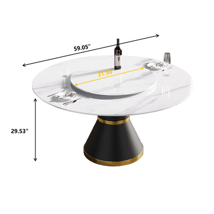 Modern Artificial Stone Round Carbon Steel Base Dining Table Stone Turntable Home Essentials