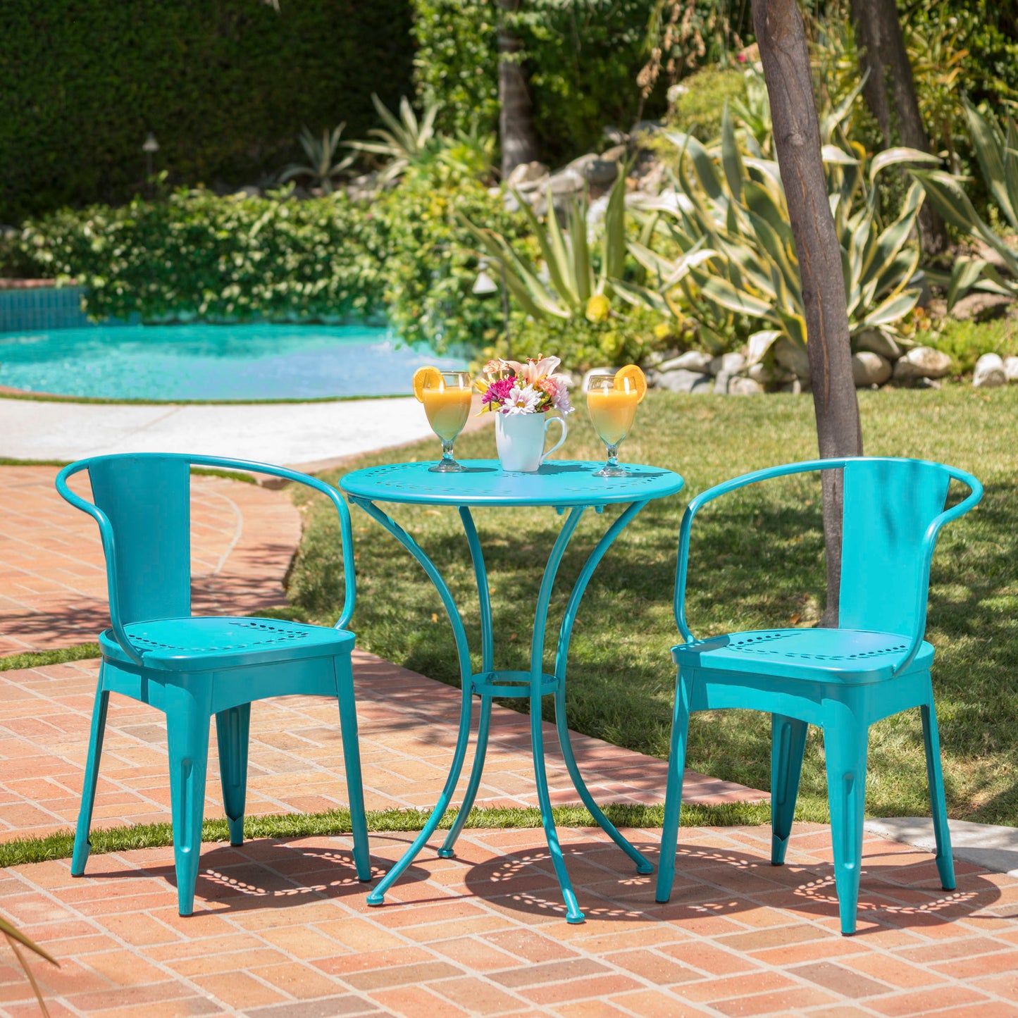 Lourdes - 3 Piece Metal Set - Teal Noble House