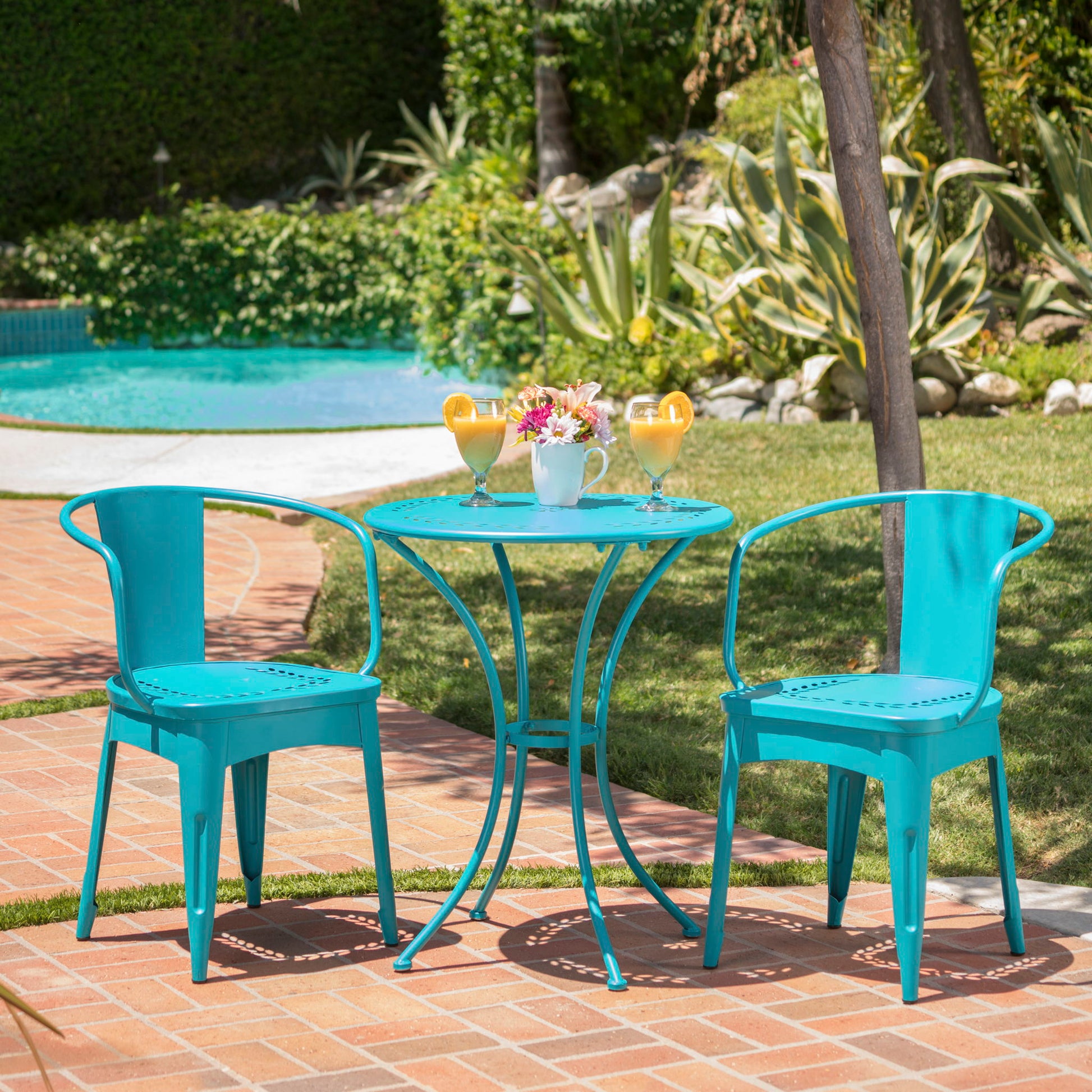 Lourdes - 3 Piece Metal Set - Teal Noble House