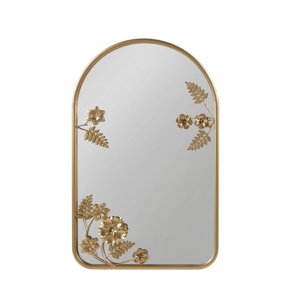 Adaline - 15.75" x 25.75" Arched Metal Floral Wall Mirror - Gold