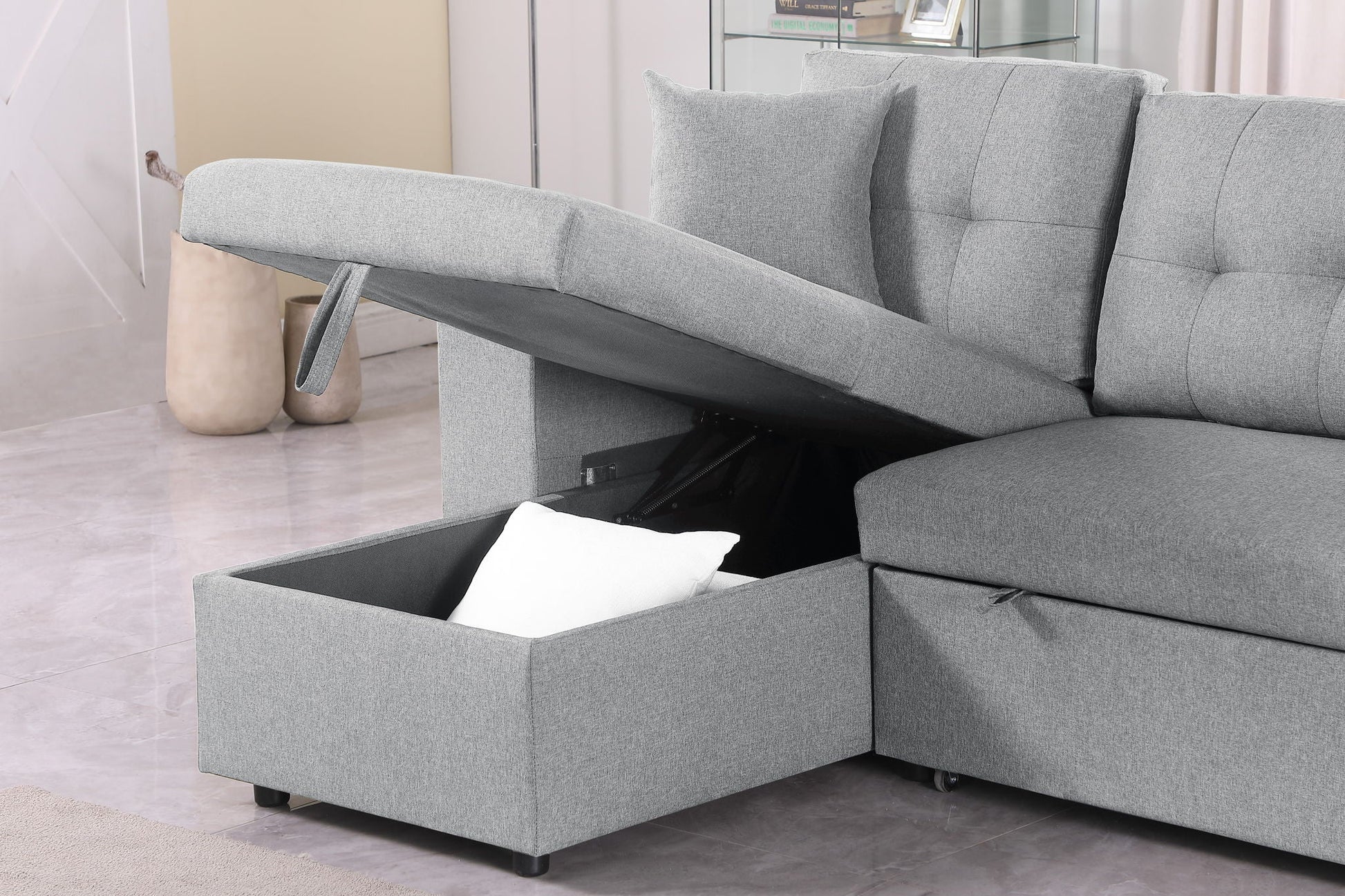 Daniel - Upholstered Reversible Sectional With Pull Out Loveseat - Light Gray Urban Retreats