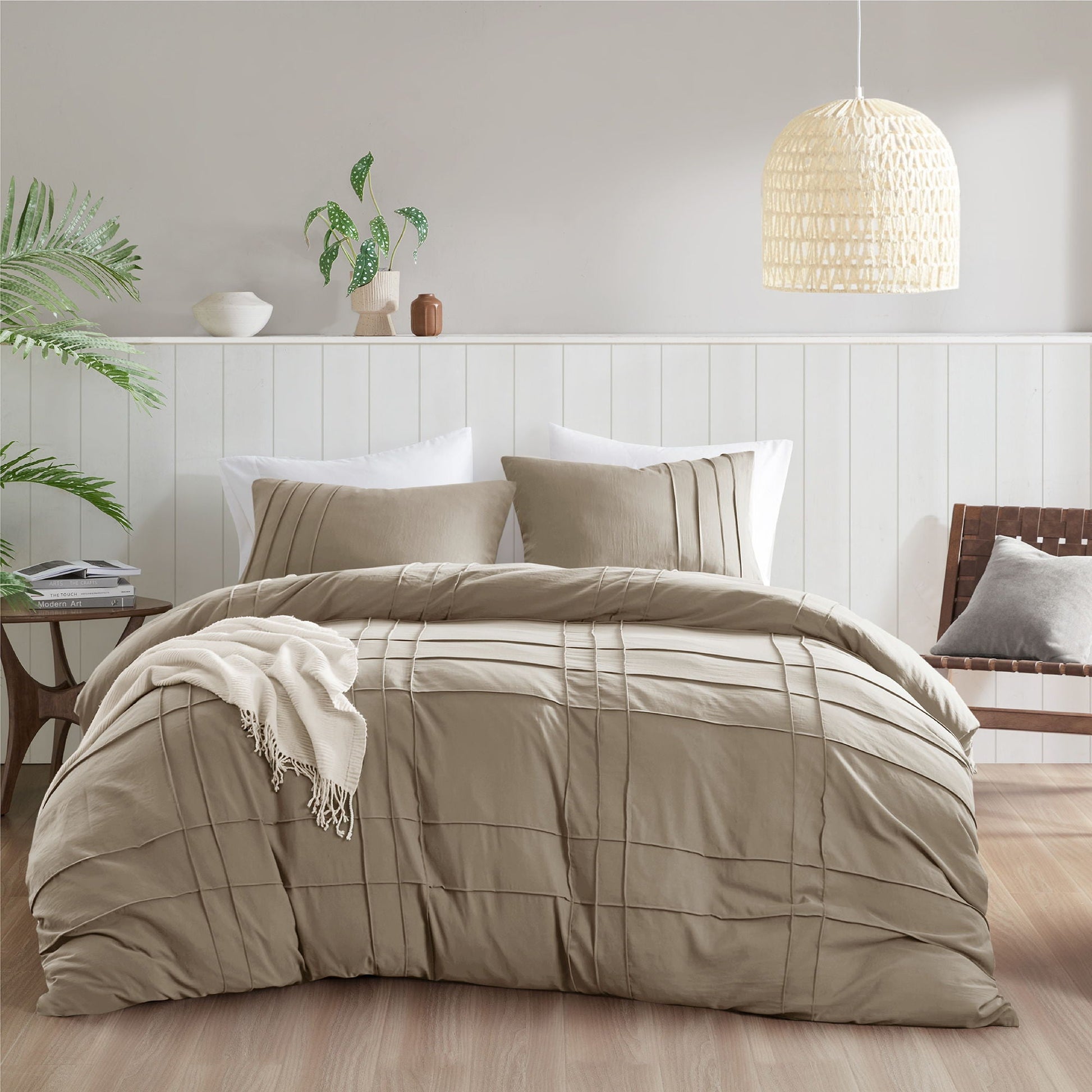 Porter - Queen Soft Washed Pleated Duvet Cover Set - Khaki Super Listing
